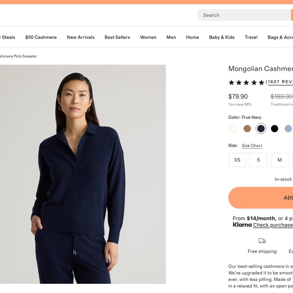Quince Dark Blue Cashmere Sweater
